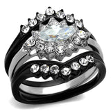 Two-Tone IP Black Stainless Steel Ring with AAA Grade CZ  in Clear