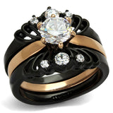 IP Rose Gold+ IP Black (Ion Plating) Stainless Steel Ring with AAA Grade CZ  in Clear