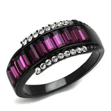 IP Black(Ion Plating) Stainless Steel Ring with Top Grade Crystal  in Amethyst
