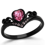 IP Black(Ion Plating) Stainless Steel Ring with Top Grade Crystal  in Rose