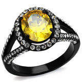 IP Black(Ion Plating) Stainless Steel Ring with AAA Grade CZ  in Topaz