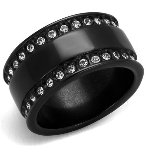 IP Black(Ion Plating) Stainless Steel Ring with Top Grade Crystal  in Clear