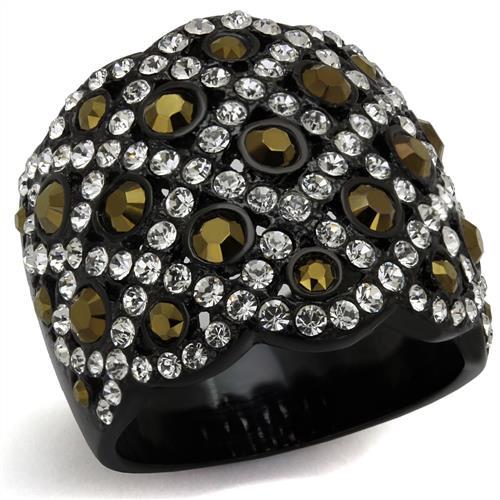 IP Black(Ion Plating) Stainless Steel Ring with Top Grade Crystal  in Metallic Light Gold