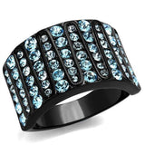 IP Black(Ion Plating) Stainless Steel Ring with Top Grade Crystal  in Sea Blue