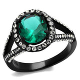 IP Black(Ion Plating) Stainless Steel Ring with Synthetic Synthetic Glass in Blue Zircon