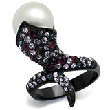 IP Black(Ion Plating) Stainless Steel Ring with Synthetic Pearl in White