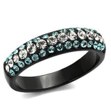 IP Black(Ion Plating) Stainless Steel Ring with Top Grade Crystal  in Sea Blue