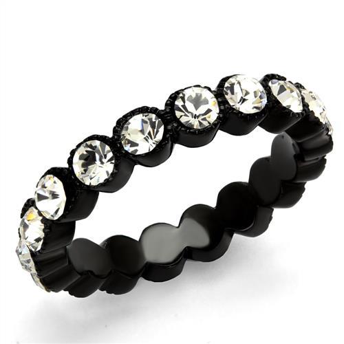 IP Black(Ion Plating) Stainless Steel Ring with Top Grade Crystal  in Clear