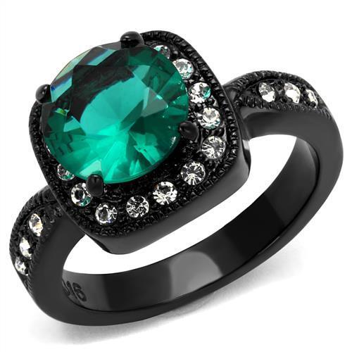 IP Black(Ion Plating) Stainless Steel Ring with Synthetic Synthetic Glass in Blue Zircon
