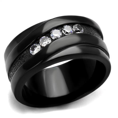 IP Black(Ion Plating) Stainless Steel Ring with AAA Grade CZ  in Clear