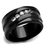 IP Black(Ion Plating) Stainless Steel Ring with AAA Grade CZ  in Clear