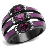 IP Black(Ion Plating) Stainless Steel Ring with Top Grade Crystal  in Amethyst