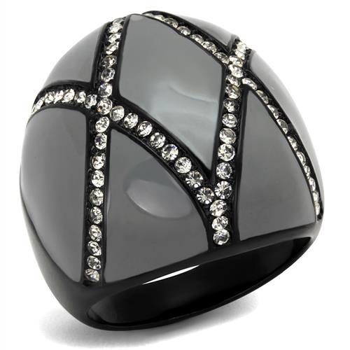 IP Black(Ion Plating) Stainless Steel Ring with Top Grade Crystal  in Clear