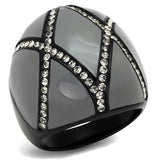 IP Black(Ion Plating) Stainless Steel Ring with Top Grade Crystal  in Clear