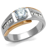 Two-Tone IP Rose Gold Stainless Steel Ring with AAA Grade CZ  in Clear