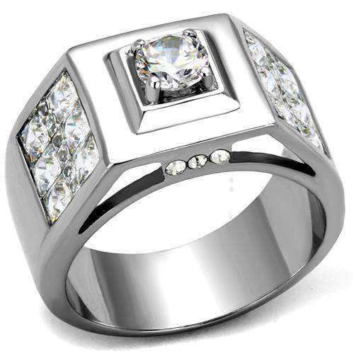 High polished (no plating) Stainless Steel Ring with AAA Grade CZ  in Clear