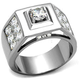 High polished (no plating) Stainless Steel Ring with AAA Grade CZ  in Clear