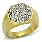 Two-Tone IP Gold (Ion Plating) Stainless Steel Ring with Top Grade Crystal  in Clear