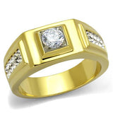 Two-Tone IP Gold (Ion Plating) Stainless Steel Ring with AAA Grade CZ  in Clear