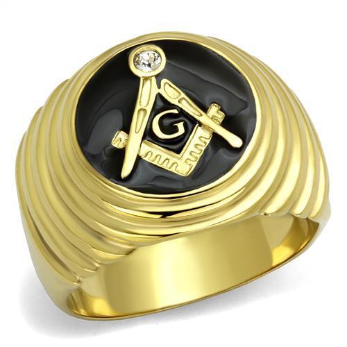 IP Gold(Ion Plating) Stainless Steel Ring with Top Grade Crystal  in Clear
