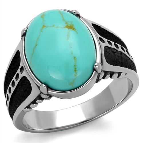 High polished (no plating) Stainless Steel Ring with Synthetic Turquoise in Turquoise