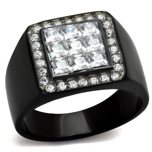 Two-Tone IP Black Stainless Steel Ring with AAA Grade CZ  in Clear