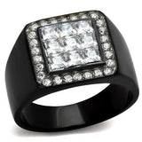 Two-Tone IP Black Stainless Steel Ring with AAA Grade CZ  in Clear