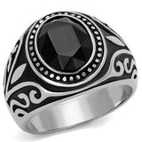 High polished (no plating) Stainless Steel Ring with Top Grade Crystal  in Jet