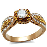 IP Rose Gold(Ion Plating) Stainless Steel Ring with AAA Grade CZ  in Clear