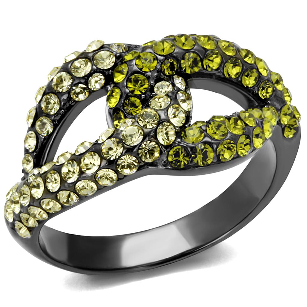 IP Light Black  (IP Gun) Stainless Steel Ring with Top Grade Crystal  in Multi Color