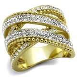 Two-Tone IP Gold (Ion Plating) Stainless Steel Ring with Top Grade Crystal  in Clear