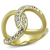 Two-Tone IP Gold (Ion Plating) Stainless Steel Ring with Top Grade Crystal  in Clear