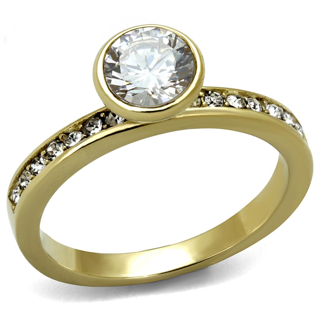 IP Gold(Ion Plating) Stainless Steel Ring with AAA Grade CZ  in Clear