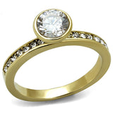 IP Gold(Ion Plating) Stainless Steel Ring with AAA Grade CZ  in Clear