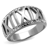 High polished (no plating) Stainless Steel Ring with Top Grade Crystal  in Clear