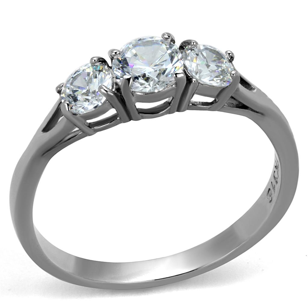 High polished (no plating) Stainless Steel Ring with AAA Grade CZ  in Clear