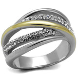 Two-Tone IP Gold (Ion Plating) Stainless Steel Ring with Top Grade Crystal  in Clear