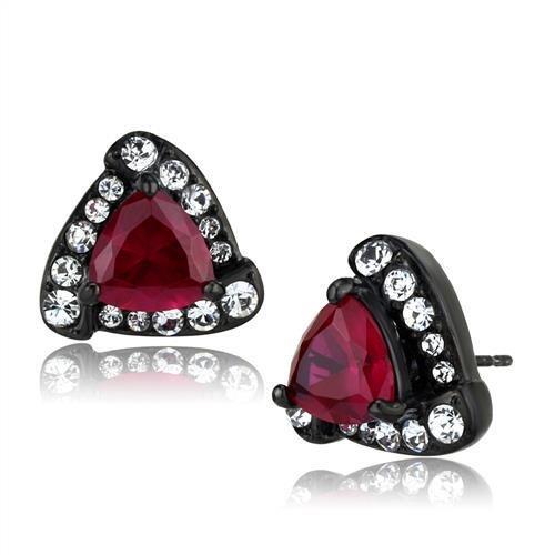 IP Black(Ion Plating) Stainless Steel Earrings with AAA Grade CZ  in Ruby