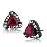 IP Black(Ion Plating) Stainless Steel Earrings with AAA Grade CZ  in Ruby