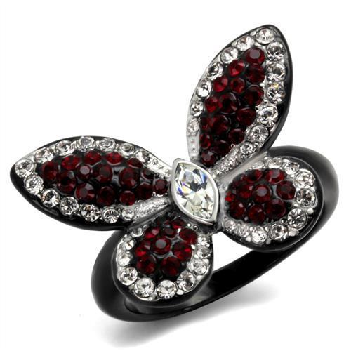 Two-Tone IP Black (Ion Plating) Stainless Steel Ring with Top Grade Crystal  in Siam