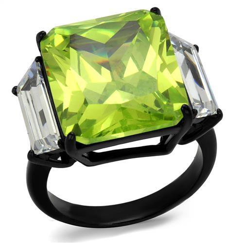 IP Black(Ion Plating) Stainless Steel Ring with AAA Grade CZ  in Apple Green color
