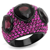 IP Black(Ion Plating) Stainless Steel Ring with Synthetic Synthetic Glass in Amethyst