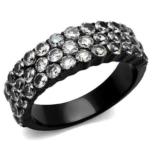 IP Black(Ion Plating) Stainless Steel Ring with AAA Grade CZ  in Clear