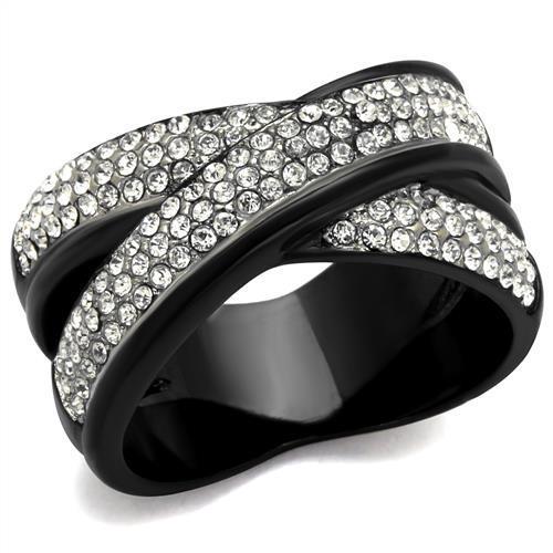 Two-Tone IP Black (Ion Plating) Stainless Steel Ring with Top Grade Crystal  in Clear