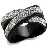 Two-Tone IP Black (Ion Plating) Stainless Steel Ring with Top Grade Crystal  in Clear
