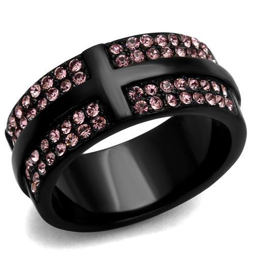 IP Black(Ion Plating) Stainless Steel Ring with Top Grade Crystal  in Light Amethyst