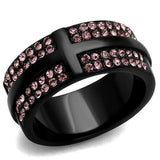 IP Black(Ion Plating) Stainless Steel Ring with Top Grade Crystal  in Light Amethyst