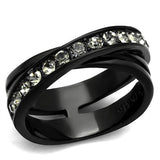 IP Black(Ion Plating) Stainless Steel Ring with Top Grade Crystal  in Black Diamond