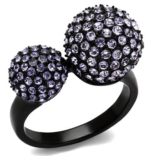 IP Black(Ion Plating) Stainless Steel Ring with Top Grade Crystal  in Multi Color