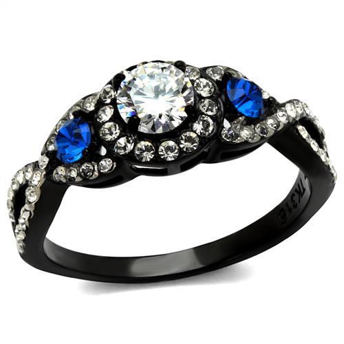 Two-Tone IP Black (Ion Plating) Stainless Steel Ring with AAA Grade CZ  in Clear